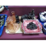 Bronzed Resin Figures, hedgehogs, otter, Art Deco style figure of a ballerina, together with an