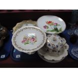 A Victorian China Comport, painted with tulips and gilt highlights, two further Victorian