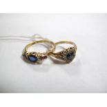 A Victorian 18ct Gold Heart Shape Cluster Ring, together with an 18ct gold seven stone ring. (2)