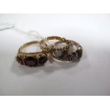 A 9ct Gold Three Stone Ring, together with a five stone opal set ring and another. (3)