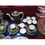 A Susie Cooper "Green Nebula" Match Pot Coffee Set:- One Tray