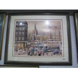 Peter Owen Jones Limited Edition Colour Print of Sheffield Cathedral with Tram in Foreground, 164 of