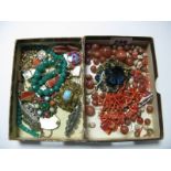 Coral Tooth Necklace, (damaged) together with brooches, beads etc.