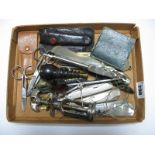 A Tray of Collectable Items, including penknives, two folding scissors in original pouches,