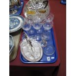 A Set of Six Lead Crystal Hock Glasses, a set of six crystal liqueurs, mounted on an electroplated