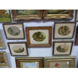 A Pair of Le Blond & Co. Oval Prints, in maple frames, four more in gilt frames, countryside, fisher