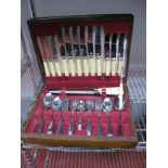 E. McClarence Firth Brearley Stainless Steel Knives and Chrome Cutlery, in an oak canteen.