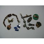 Curb Link Bar Brooch, XIX Century malachite brooch, Art Deco cufflinks, micromosaic etc :- One Box