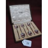 Omar Ramsden; A Set of Six Hallmarked Silver Teaspoons, London 1927, each with twisted stem and nail