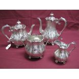 A Charles Ellis & Co Electroplated Four Piece Teaset, each of baluster form, profusely decorated