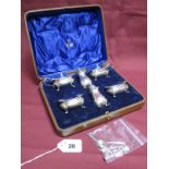 A Hallmarked Silver Six Piece Cruet Set, Adie Bros, Chester 1930, comprising pair of blue glass