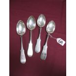 A Set of Four Russian Table Spoons, Moishe Chaim Liebovich Gold, stamped "84", the shaped handles