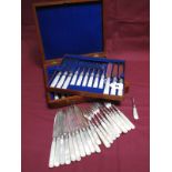 A Set of Ten Hallmarked Silver and Mother of Pearl Dessert Knives and Forks, GH, Sheffield 1918,