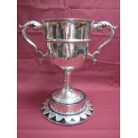 A Hallmarked Silver Twin Handled Trophy Cup, makers mark rubbed, London 1928 (?rubbed), of plain