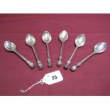 Omar Ramsden; A Set of Six Hallmarked Silver Spoons, London 1932, with poppy seed head, Tudor rose