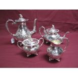 A John Turton Sheffield EPBM Four Piece Teaset, each of baluster form, profusely decorated with