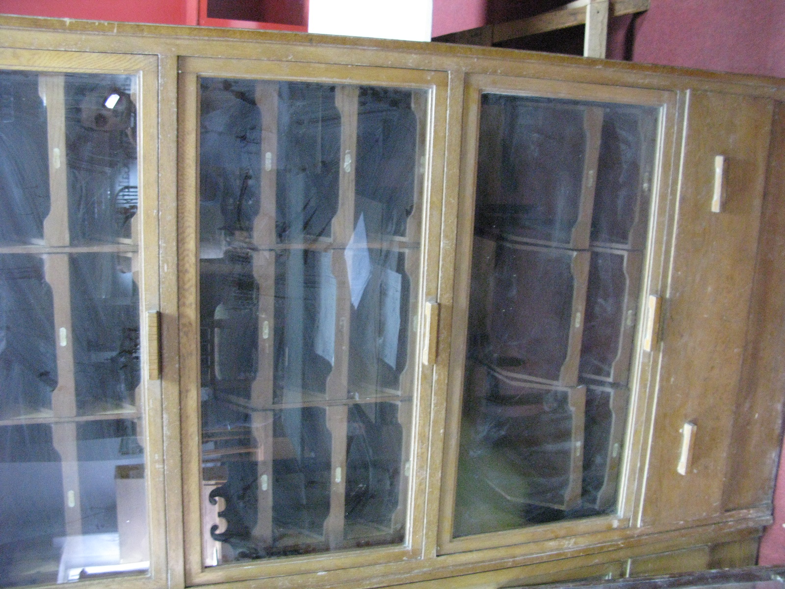 An Early - Mid XX Century Light Oak Haberdashery Shop Display Cabinets, with lift up glass doors, - Image 3 of 4