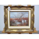 •**** HOLLOWAY (British School, Late XX Century)Pointer and Pintails, oil on board, signed lower