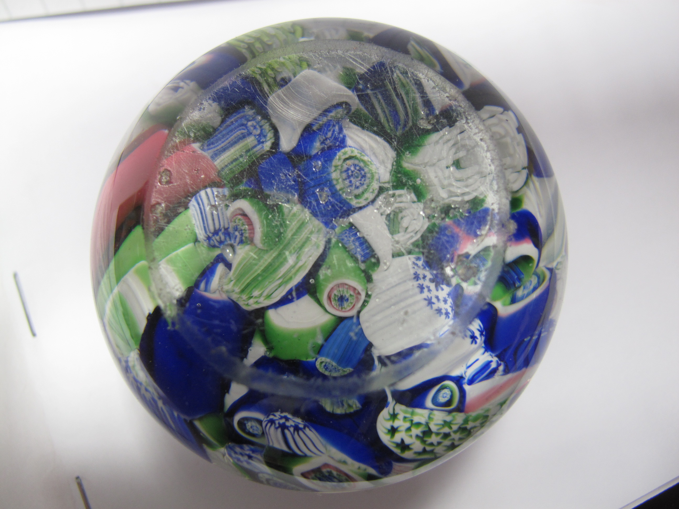 A XIX Century Scrambled Millefiore Paperweight, with primarily blue and green canes, 6.4cms - Image 6 of 7