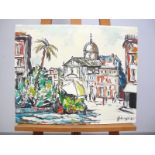 •ACHILLE SDRUSCIA (Italian, 1910-1994)Roma - Piazza Benedetto Cairoli, oil on canvas, paper label