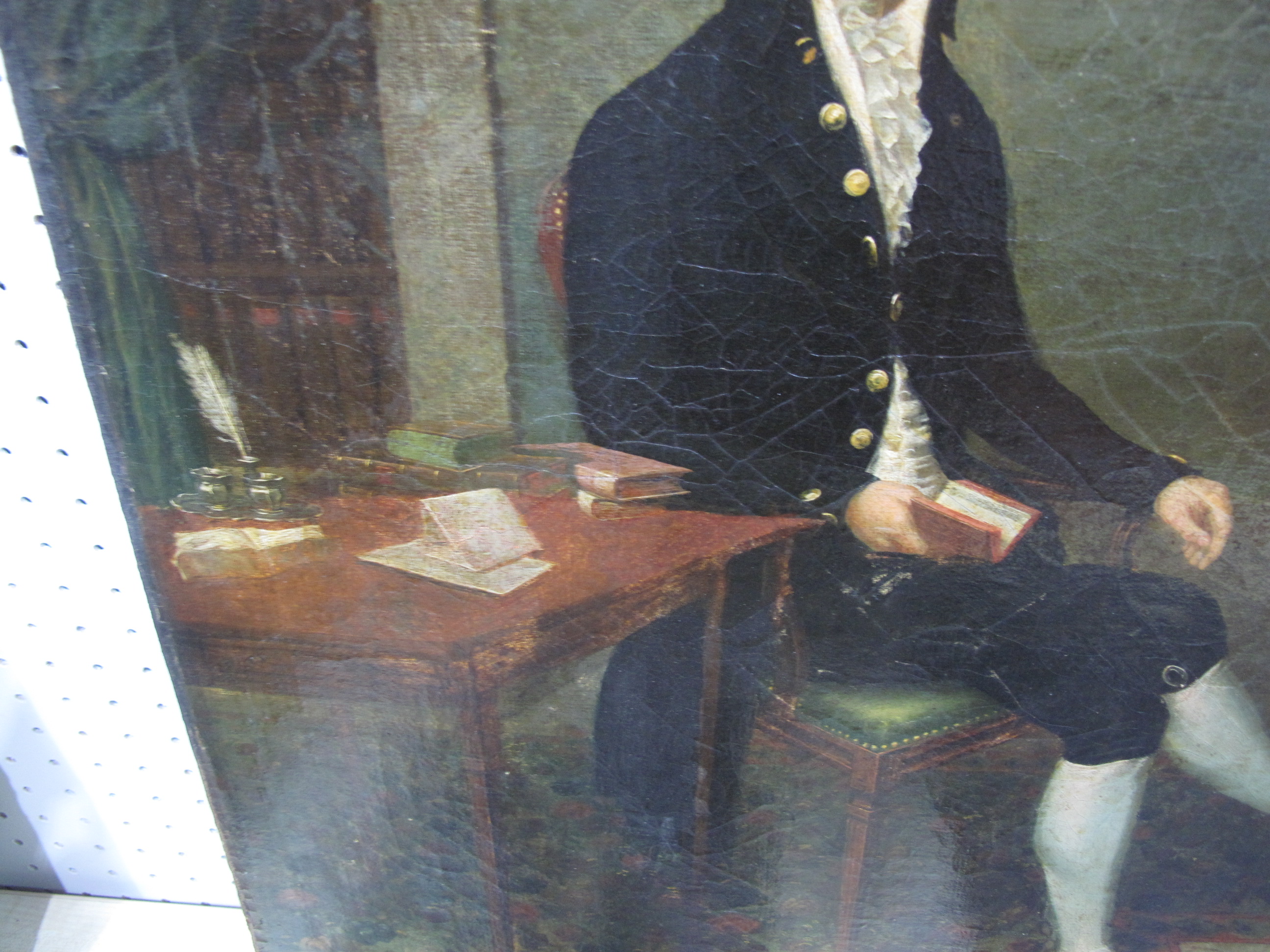 ENGLISH SCHOOL (Late XVIII Century)Portrait of a Gentleman, full length, seated in an armchair, - Image 3 of 5
