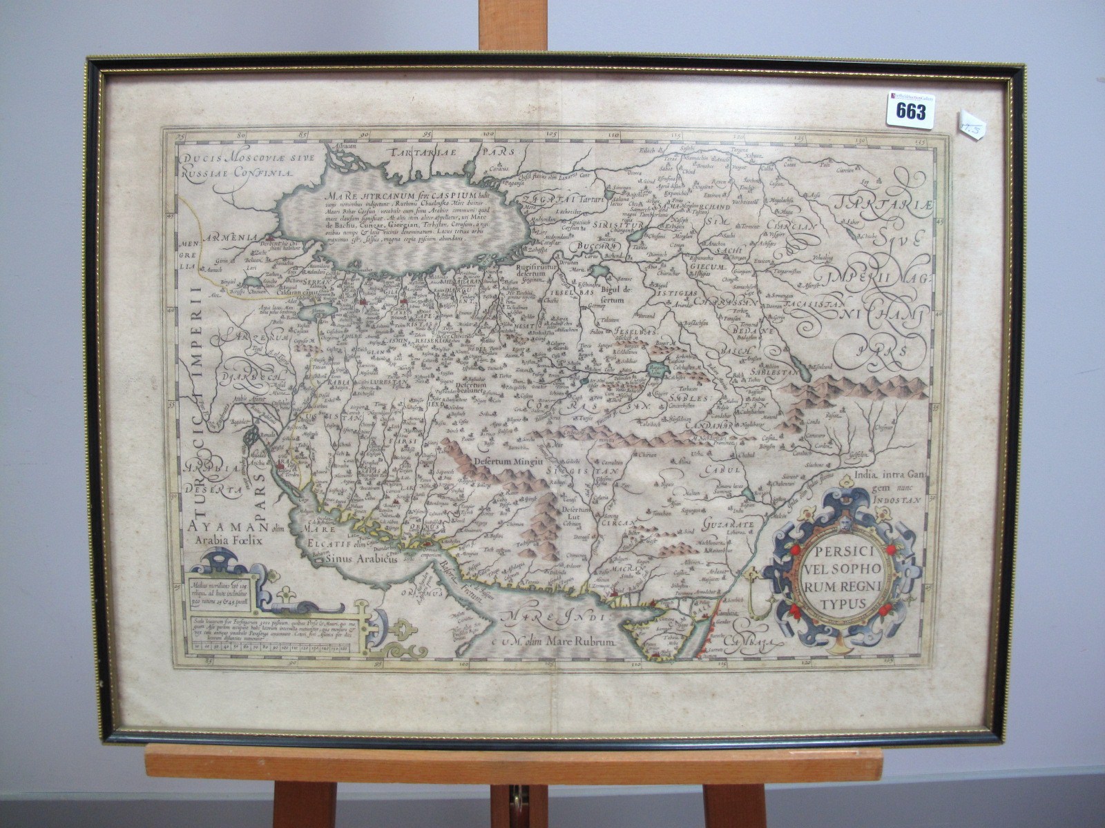 AFTER MERCATOR / HONDIUSA XVII Century engraved map, Persia, later hand coloured,42.5 x 58cms.