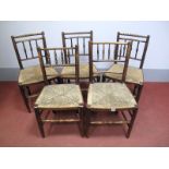 A Harlequin Set of Five Early XIX Century Ash Country Chairs, with turned rail supports and rushed