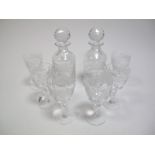 Six Royal Brierley Lead Crystal Wine Glasses, in the honeysuckle design, on baluster stem, 15cms