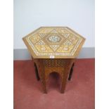 A XX Century Persian Style Hexagonal Rosewood Occasional Table, inlaid with mother of pearl in a