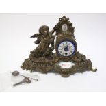 A Late XIX Century French Mantel Clock, the circular brass cylinder movement (altered), with