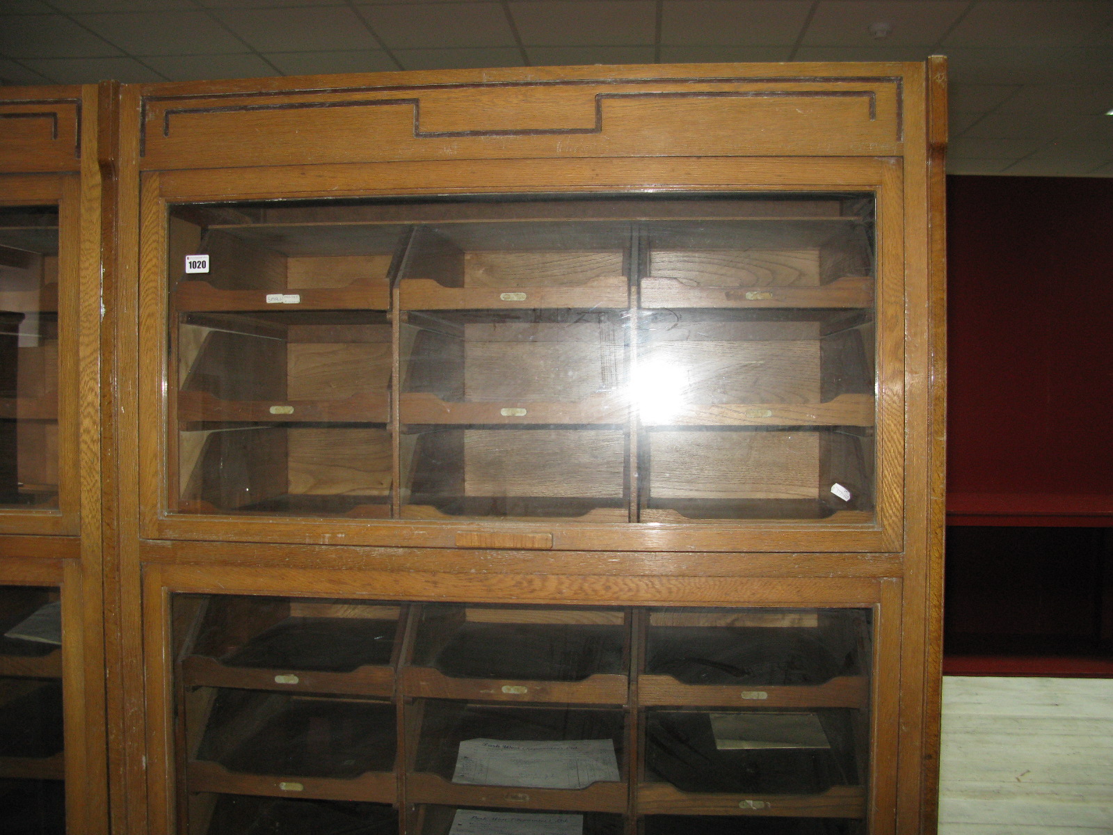 An Early - Mid XX Century Light Oak Haberdashery Shop Display Cabinets, with lift up glass doors, - Image 2 of 4