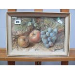 WILLIAM HENRY HUNT (1790-1864)Apples and Grapes on a Mossy Bank, watercolour, signed lower left,18 x