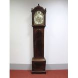 An XVIII Century Mahogany Eight Day Longcase Clock, the hood with arched top, turned finials and