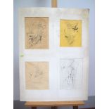 •DICK FRENCH (b.1946)Four Drawings, figure studies, graphite on coloured paper inscribed on a