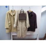 A Ladies Brown Leather Waldybag Handbag. Two Aquascutum ladies Jackets and a Scottish beige mohair