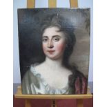 ENGLISH SCHOOL (XVIII Century)Portrait of a Lady, bust length, wearing a silk dress and purple
