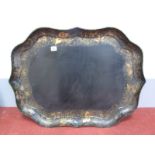 A Victorian Large Papier Maché Silver-Shaped Rectangular Tray, by Henry Clay, gilt decorated to