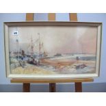 THOMAS BUSH HARDY (1842-1897)Gravelines, fisher folk on the breakwater, watercolour heightened