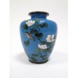 An Early XX Century Japanese Cloisonné Baluster Vase, decorated with birds amongst flowering plants,