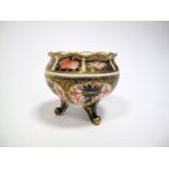 A Royal Crown Derby Bone China Posy Bowl, painted and gilt in the Old Imari pattern, of cauldron