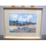 •FRANK DUFFIELD (b.1901)Full Cry, huntsmen and hounds in a landscape, watercolour, signed lower