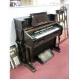 A Mahogany Cased Victorian Foot Pump Organ, bearing label "Organ & Bell Piano Co."