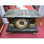 A XIX Century Wooden Faux Marble Cased Mantel Clock, with eight day movement, Arabic numerals to