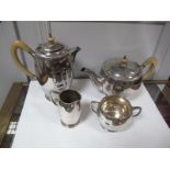 A Matched Hallmarked Silver Four Piece Teaset, Elkington & Co, Birmingham 1960, 1961, each of