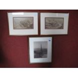 A Pair of Sepia Images of XIX Century Staithes and Sandsend, 11 x 19.5cms, and another of New Key