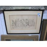 Pen and Ink Drawing of a Satirical View of Twelve Gentlemen, in Robin Hood attire, 18 x 31cms.