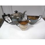 A Matched Hallmarked Silver Three Piece Bachelors Teaset, each of semi reeded form, total weight