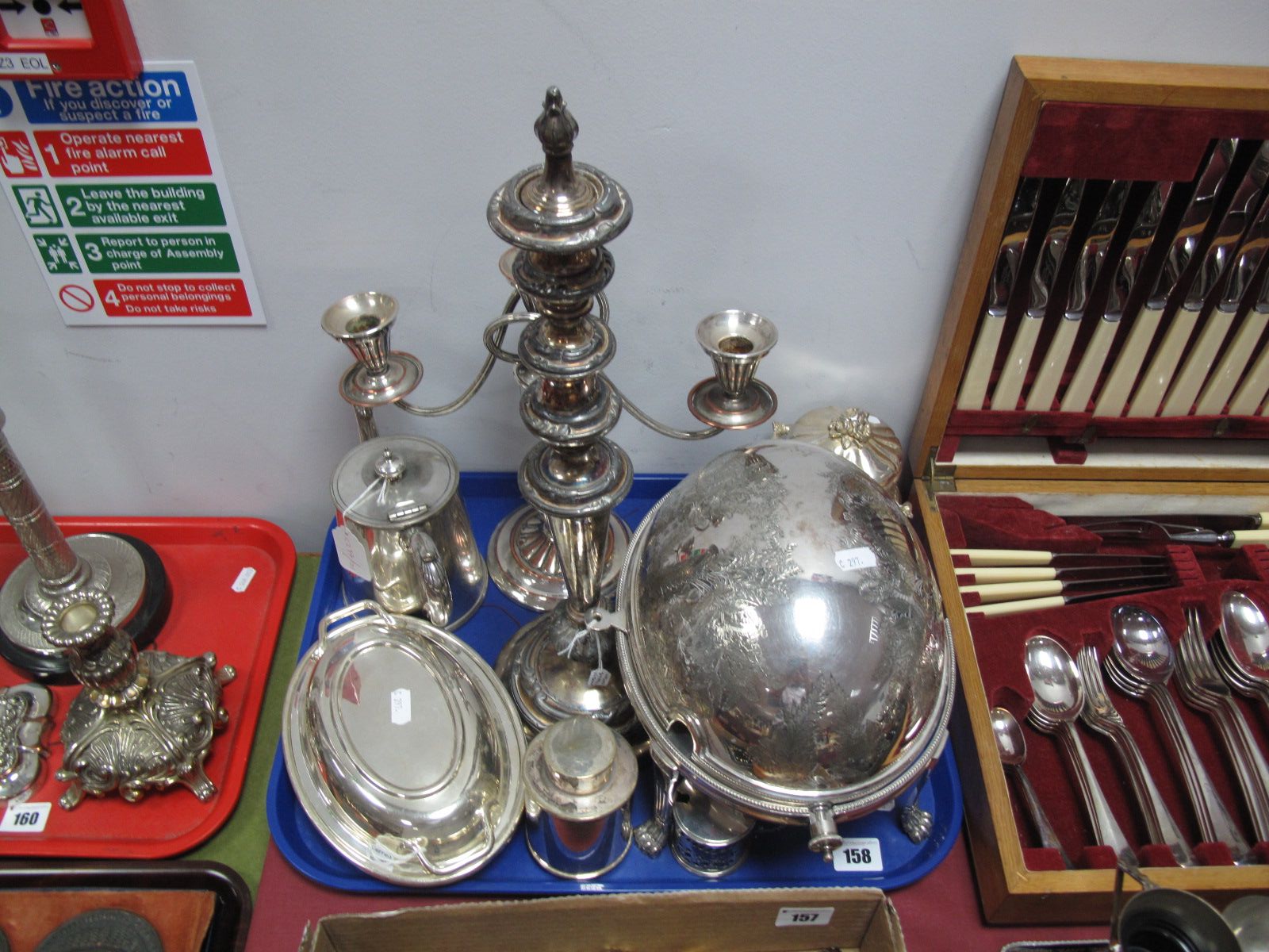 A Walker & Hall Plated Roll Top Breakfast Server, together with a bachelors teapot, a decorative