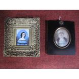 XIX Century Miniature on Ivory of a Bonnet Wearing Lady, 7 x 6cms, and another of a younger lady. (