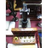 W. Watson & Son Ltd London "Service" Microscope No.88062, a quantity of brass weights in case.